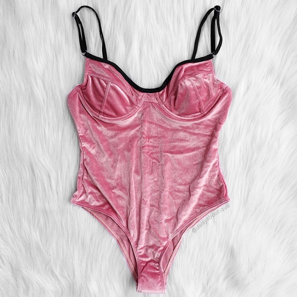 pink velvet one piece bathing suit - Picture 3 of 7